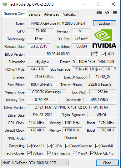 techPowerUP GPU Z rtx2060super kryptostacja.pl