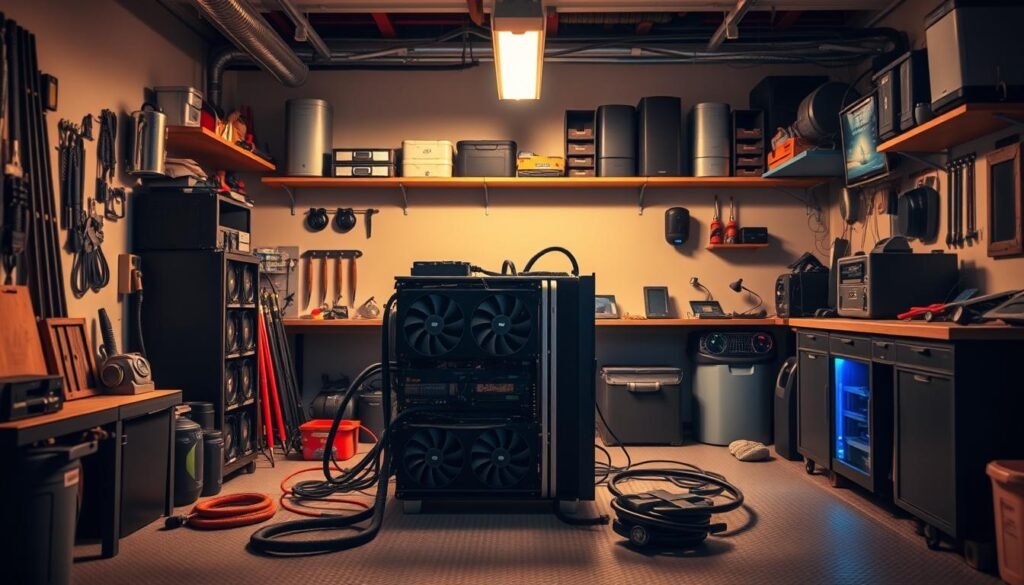 konfiguracja koparki w garażu